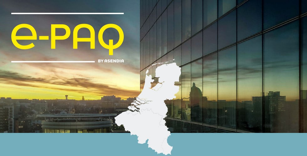 e-paq logo with cut out of benelux region