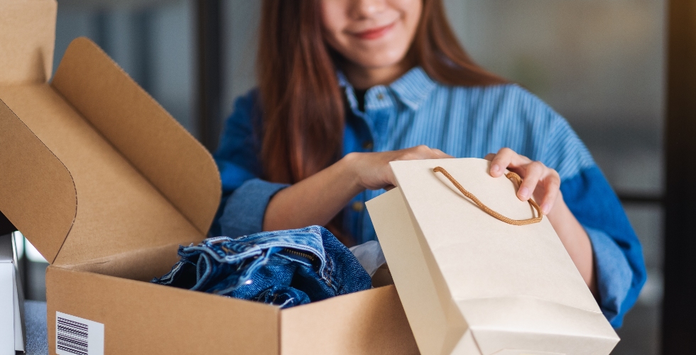 Lady opening parcel